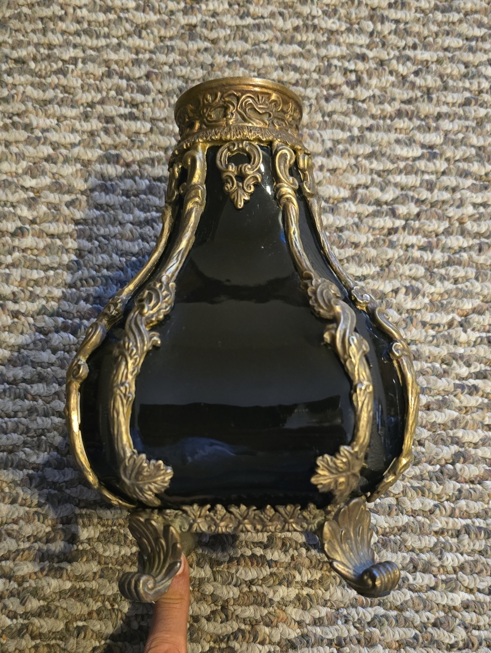 RARE VINTAGE ORNATE CASTILIAN IMPORTS PORCELAIN BOTTLE VASE BRONZE